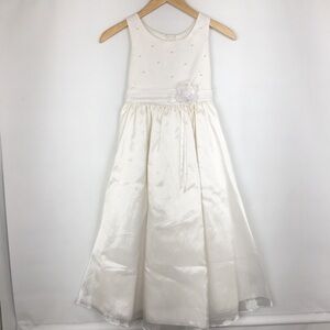 First Communion Dress White Sheer Satin Overlay Tank Pearl Flower Appliqué Sz 10